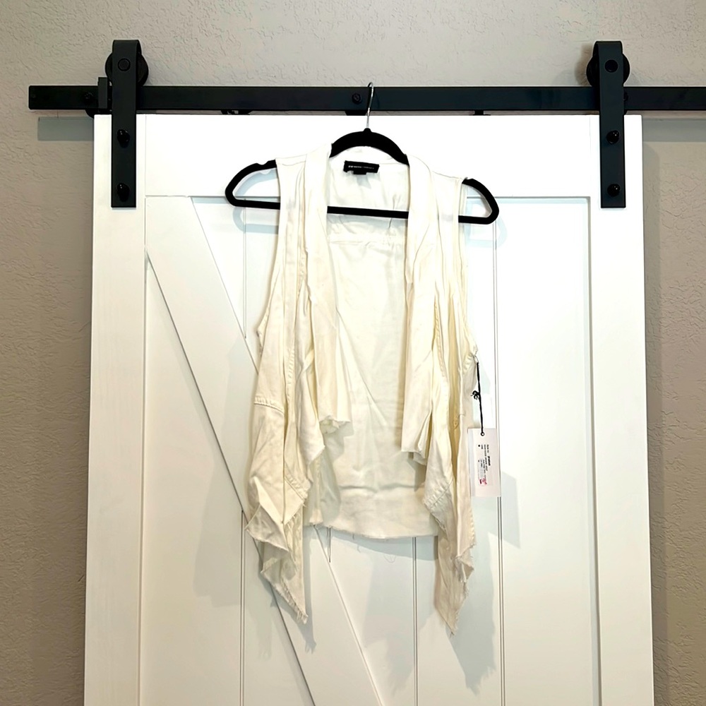 White raw edge drape vest